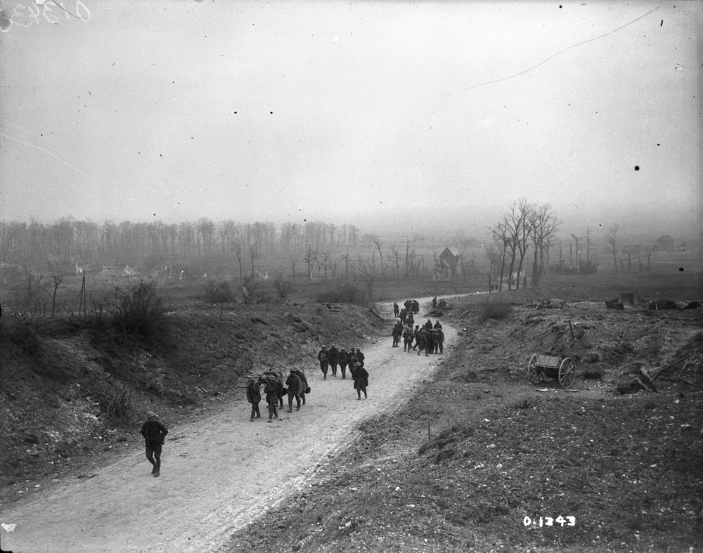 
Germans bringing in Canadian wounded from the Capture of Arleux May, 1917. 