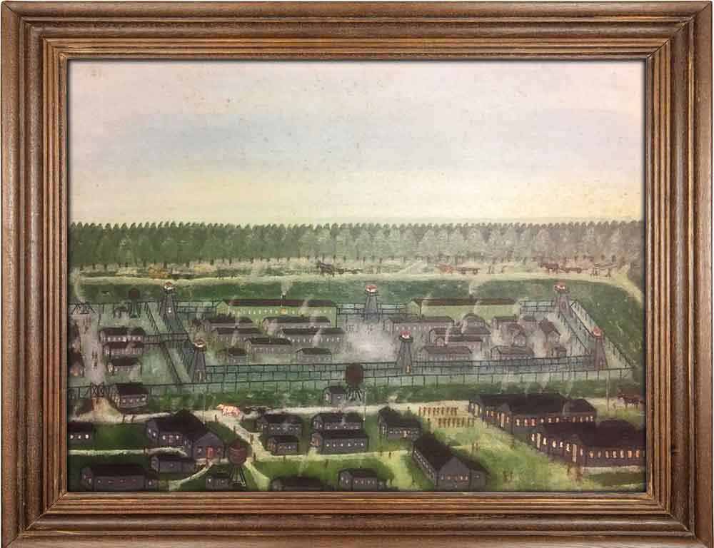 A painting of Camp B70 by previous guard Private William Swim.