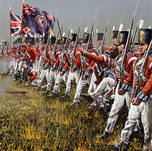 Le 41st Regiment of Foot britannique est pris pour cible alors qu’il avance en ligne pendant la guerre de 1812. [PHOTO : PETER RINDLISBACHER]