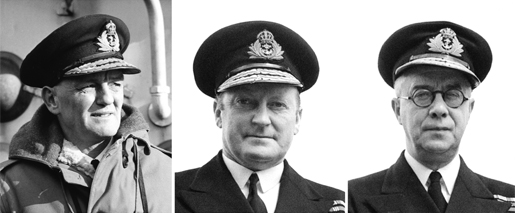 From left: Rear-Admiral G.C. Jones, Admiral L.W. Murray and Commodore Percy Nelles. [PHOTOS: GERALD M. MOSES, LIBRARY AND ARCHIVES CANADA—PA204268; LIBRARY AND ARCHIVES CANADA—PA198510]