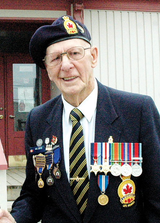 Allied veteran Bill Edge fought under the same flag as Canadians, but despite living in Canada for more than 50 years, is not eligible for VIP services.  [PHOTO: ORANGEVILLE BANNER]