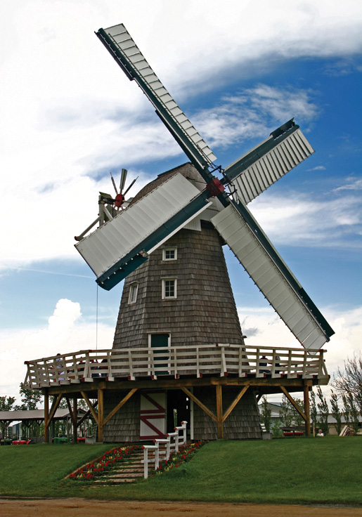 The Steinbach Windmill in the Mennonite Heritage Village in Manitoba is a replica of the original built in 1877. [PHOTO: ©iStockphoto/mikerogal]