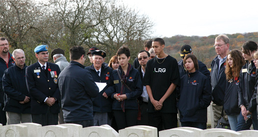 Students and veterans listen to a description of battle. [PHOTO: SHARON ADAMS]