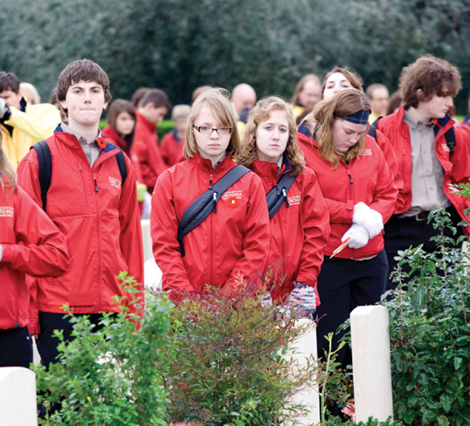 Students attend the remembrance ceremony at the Moro River Canadian War Cemetery. [PHOTO: DAN BLACK]