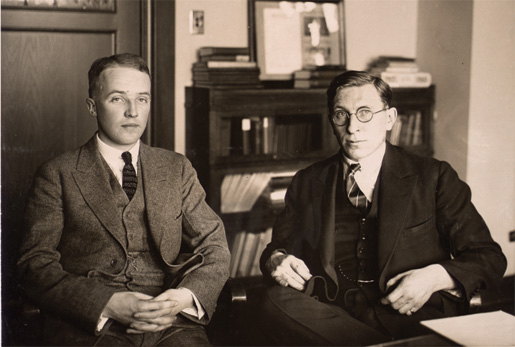 Dr. Charles Best (left) and Dr. Frederick Banting in 1924. [PHOTO: UNIVERSITY OF TORONTO LIBRARIES–B10016]