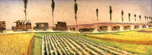 A panel from Christopher R.W. Nevinson’s four-panel mural, The Roads of France. [CANADIAN WAR MUSEUM—AN19710261-0520]