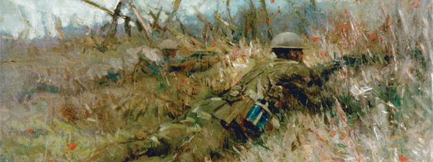 Belgian artist Alfred Bastien’s painting, Canadian Snipers, Beaurain-en artois. [CANADIAN WAR MUSEUM—AN19710261-0055]
