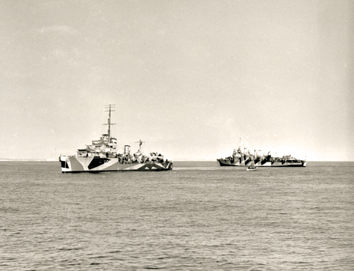 HMCS Ottawa and HMCS Hamilton off Halifax, December 1941. [PHOTO: LIBRARY AND ARCHIVES CANADA—PA105662]