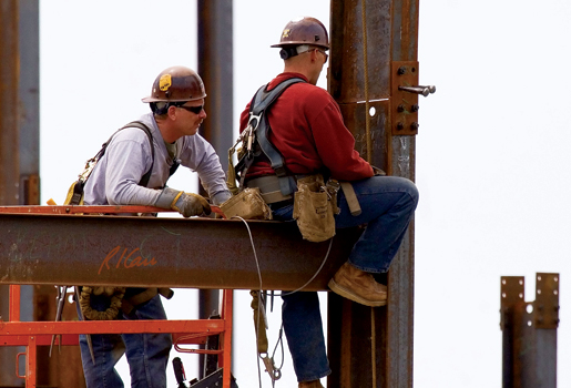 Two ironworkers on the job in Michigan, April 2007. [PHOTO: ROBERT I. CARR]