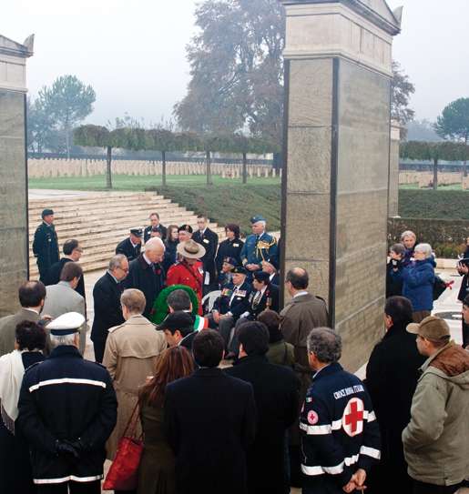 Then-Veterans Affairs Minister Greg Thompson places a wreath at the Cassino Memorial. [PHOTO: TOM MacGREGOR]