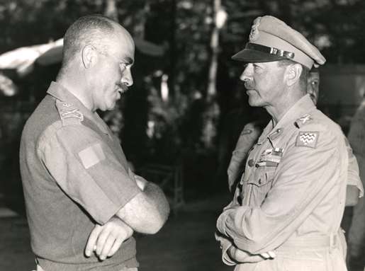 Major-General Chris Vokes (left) meets with Field Marshal Sir Harold Alexander. [PHOTO: LEGION MAGAZINE ARCHIVES]
