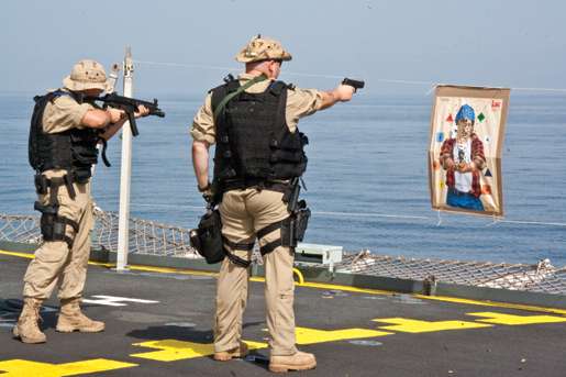 Fredericton’s naval boarding party participates in target practice. [PHOTO: DAN BLACK]