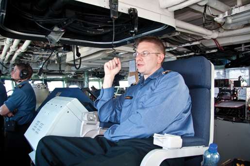 Commander Steven Waddell on the bridge. [PHOTO: DAN BLACK]