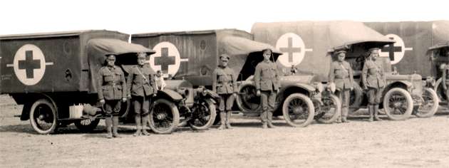 Vehicles of No. 3 Field Ambulance, July 1916. [PHOTO: LIBRARY AND ARCHIVES CANADA—PA000397]