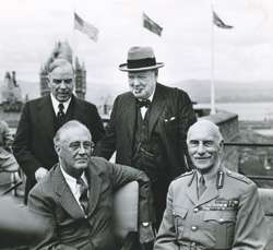 Prime Minister William Lyon Mackenzie King, Winston Churchill, Franklin D. Roosevelt, Earl of Athlone. [PHOTO: LEGION MAGAZINE ARCHIVES]