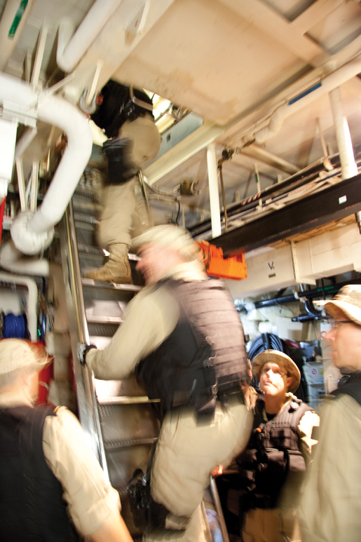Boarding party drill in HMCS Fredericton. [PHOTO: DAN BLACK]