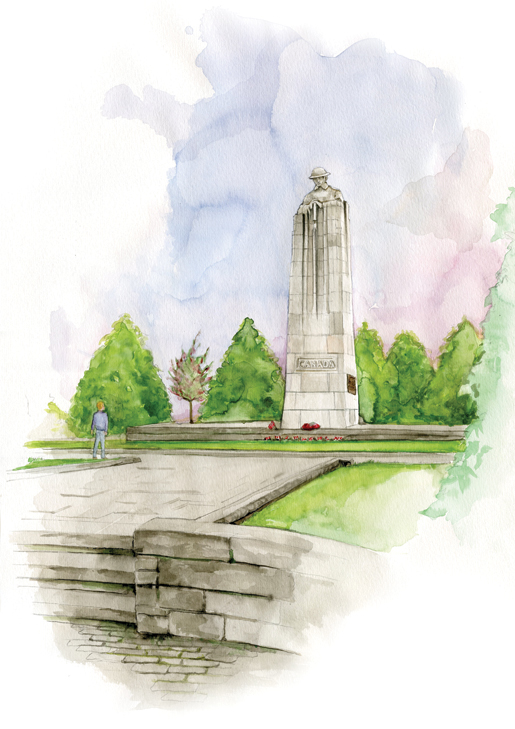 The impressive St. Julien Memorial stands where Canadians died during the first gas attacks of the First World War. [ILLUSTRATION: JENNIFER MORSE]