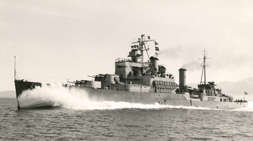 The cruiser HMCS Uganda was renamed HMCS Quebec in January 1952. [PHOTO: LEGION MAGAZINE ARCHIVES]
