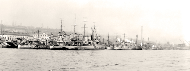 Destroyers, corvettes and minesweepers are among these ships ready for duty out of Halifax, May 1942. [PHOTO: LIBRARY AND ARCHIVES CANADA—PA105897]