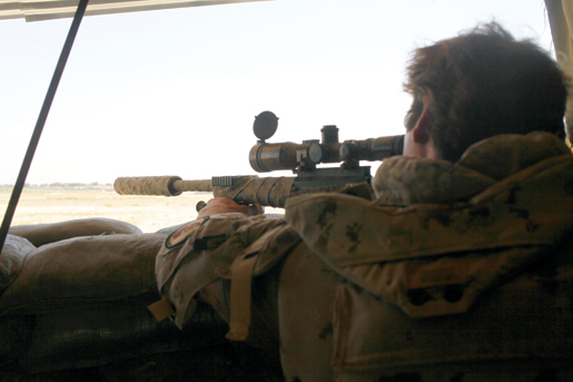 In the tower for a sniper duel. [PHOTO: ADAM DAY]