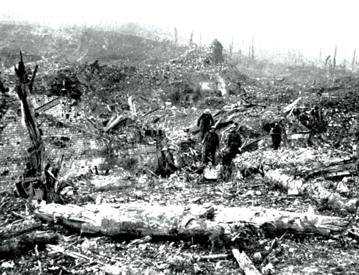 Troops among the ruins of Beaumont Hamel after its capture. [PHOTO: THE ROOMS, NEWFOUNDLAND & LABRADOR PROVINCIAL ARCHIVES DIVISION—VA36-38.2]