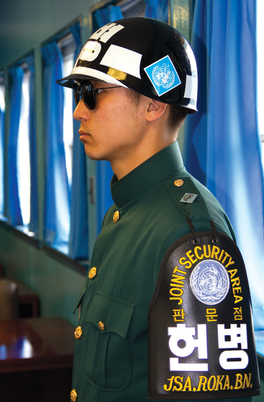 A South Korean soldier stands guard in the Joint Security Area. [PHOTO: DAN BLACK]