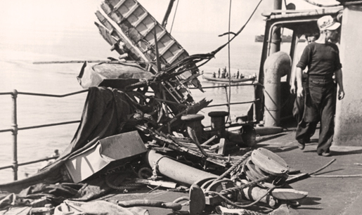 Evidence of a torpedo hit on SS Frederika, July 1942. [PHOTO: NAVAL MUSEUM OF QUEBEC]