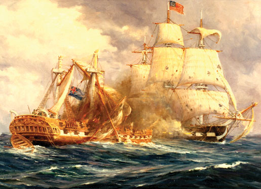 USS Constitution defeats HMS Guerrière off Nova Scotia. [ANTON OTTO FISCHER]