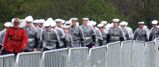 Cadets march towards the Vimy Memorial.