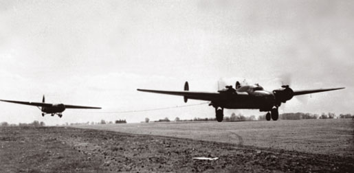 An Albemarle takes off with a glider in tow. [PHOTO: LIBRARY AND ARCHIVES CANADA—PA171542]