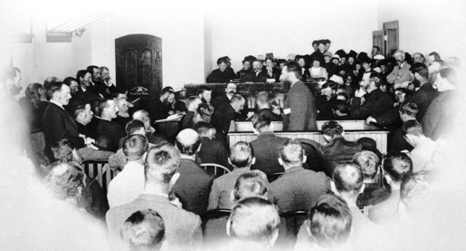 Louis Riel addressing the jury during his trial for treason.