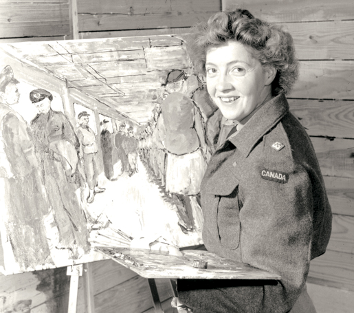 2nd Lieutenant Molly Lamb Bobak works as a war artist, London, England, July 1945.