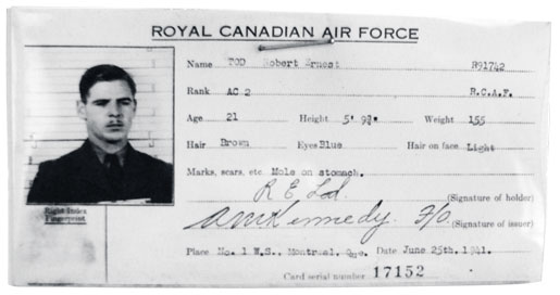 An identity card for Sgt. Robert Ernest Tod. [PHOTO: HUGH A. HALLIDAY]
