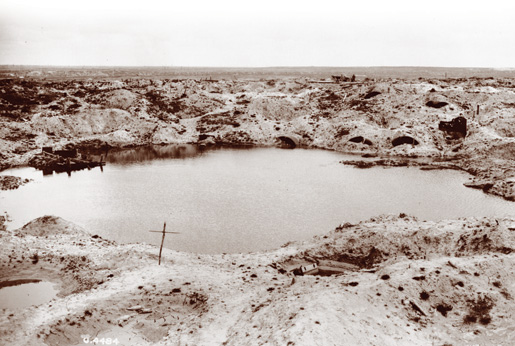 One of the craters at St. Eloi. [PHOTO: LIBRARY AND ARCHIVES CANADA—PA004394]