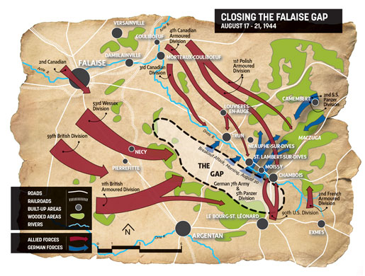 Closing The Falaise Gap August 17 - 21, 1944. [MAP ILLUSTRATION: KAREN RONAYNE]