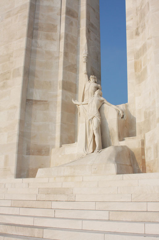 The Canadian National Vimy Memorial sculptures. Unveiled in 1936, the memorial is inscribed with the names of  11,285 Canadian soldiers who were posted  as “missing, presumed dead” in France. [PHOTO: SHARON ADAMS]