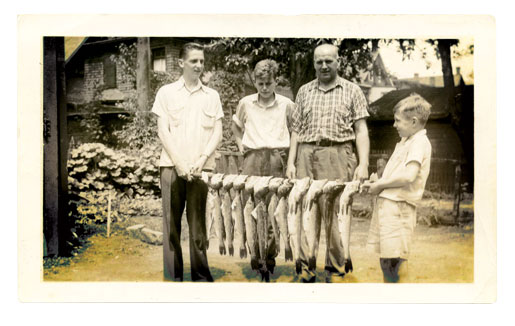 A good day of fishing at White Lake. Holding up the catch in front of Clarence and his son Gilbert are Bill Morrison (left), who died when his ship was sunk on the North Atlantic during the Second World War, and Clarence’s youngest son Bobby. [PHOTO: COURTESY ROBERT BLACK]