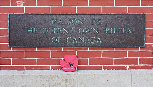 A plaque dedicated to the Queen’s Own Rifles on Canada House at Juno Beach. [PHOTO: SHARON ADAMS]