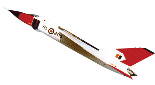 CF-105 Jet Fighter Aircraft "Avro Arrow" in flight. [PHOTO: NATIONAL DEFENCE]