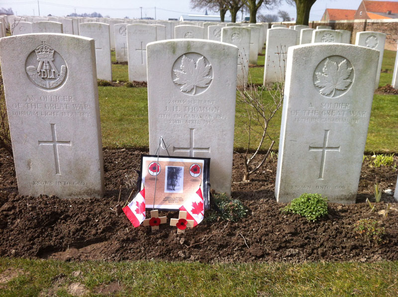 The grave of Sgt. John Henry Thomson at Poelcappelle British Cemetery, Belgium. [PHOTO: TOM O’SULLIVAN]