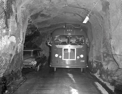 Traffic in the tunnel. [PHOTO: CANADIAN FORCES MUSEUM OF AEROSPACE DEFENCE—NB64-85-10]