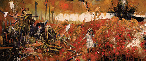 Remembrance, which is two paintings, depicts a young girl walking through the ruins of a battlefield. [PHOTO: BRIAN LORIMER]