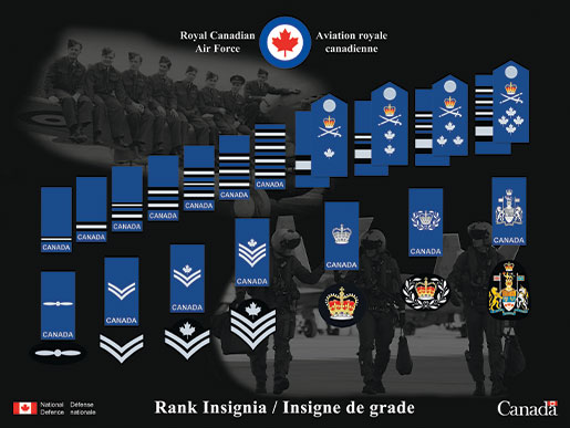 New rank insignia have been introduced for the Royal Canadian Air Force. [ILLUSTRATION: DEPARATMENT OF NATIONAL DEFENCE]