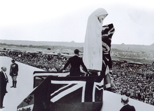 King Edward VIII unveils the figure of Canada on the Canadian National Vimy Memorial. [LAC/PA-148880]