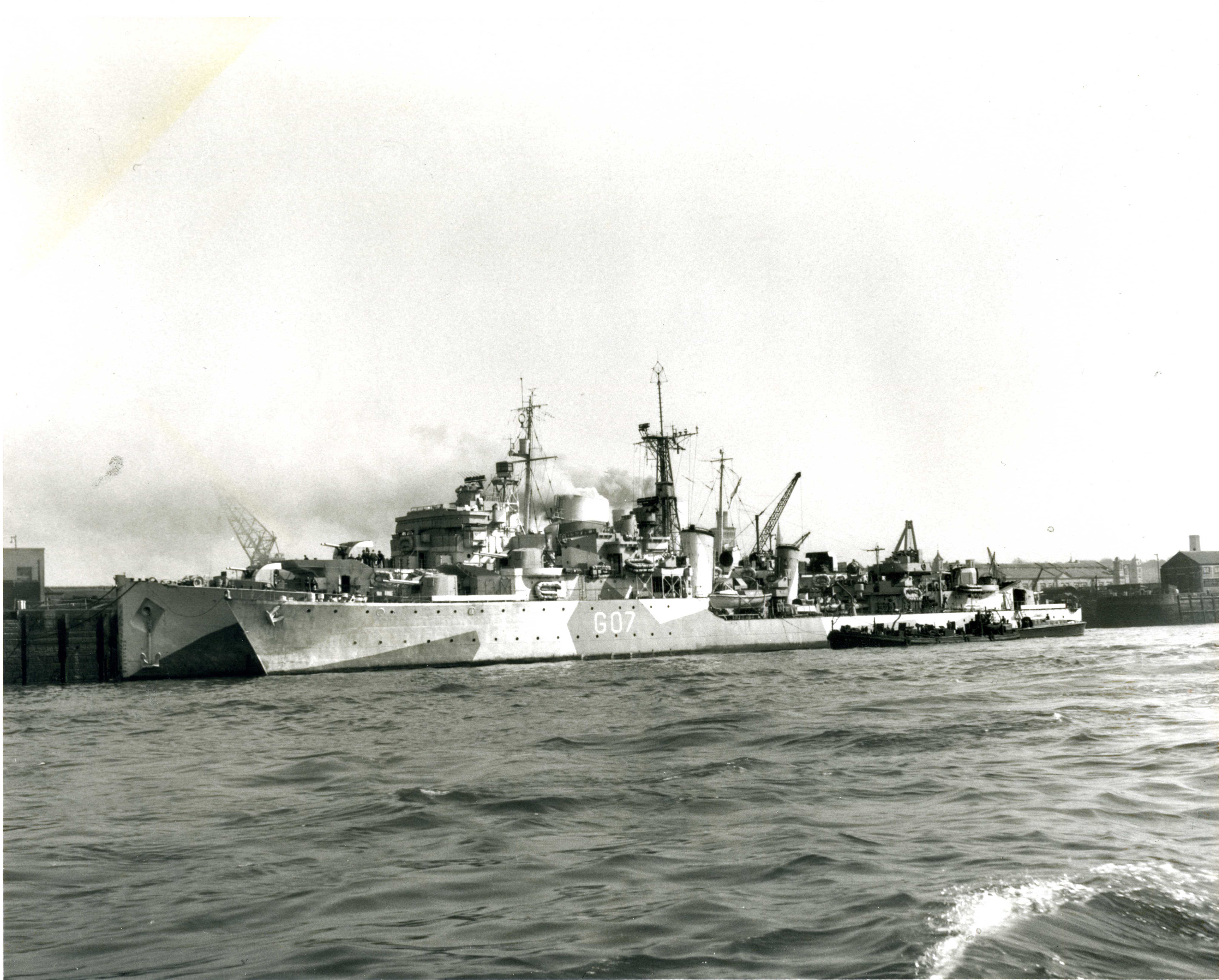 H.M.C.S. " Athabaskan" alongside H.M.C.S. " Prince Robert", Plymouth, England, April 1944.