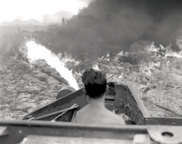 Fire streams from a Wasp in June 1951