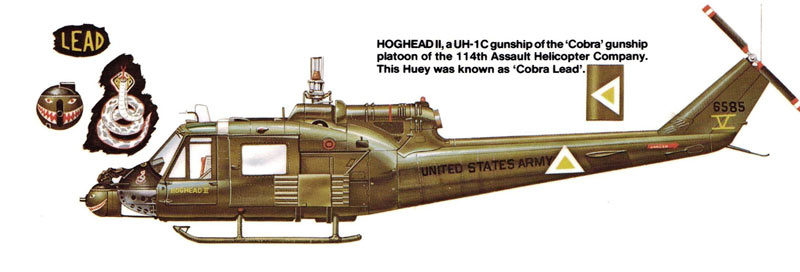 A UH-1C gunship like those flown by Vaughn’s 114th Assault Helicopter Company, 1st Aviation Battalion.