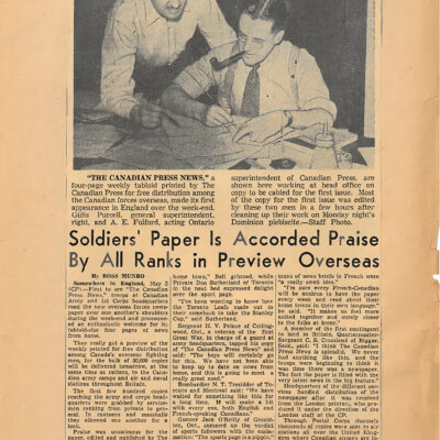 The Canadian Press distributes wartime news for troops overseas
