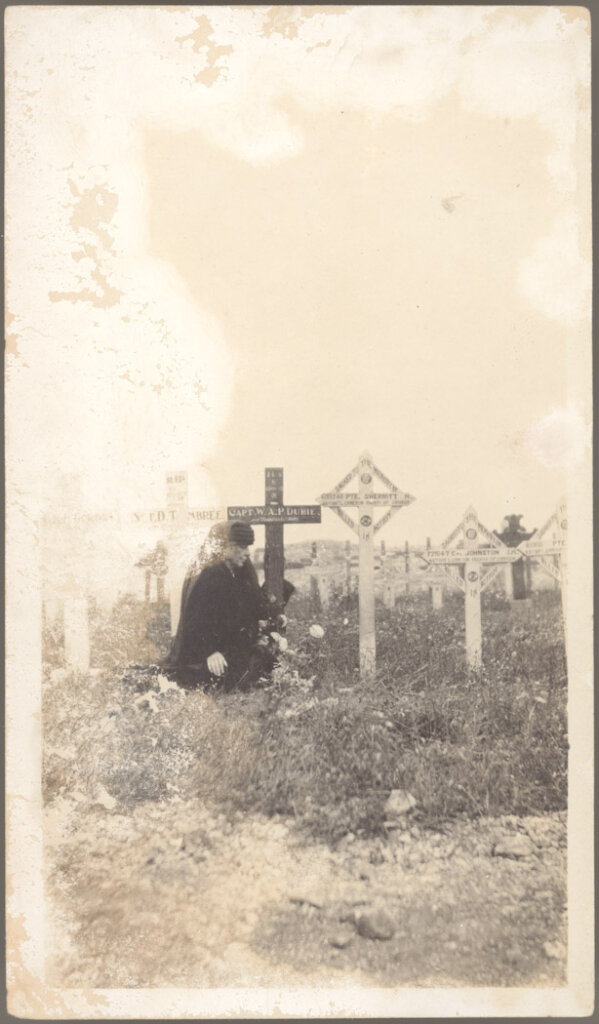Anna Durie at her son's grave near Lens, France.