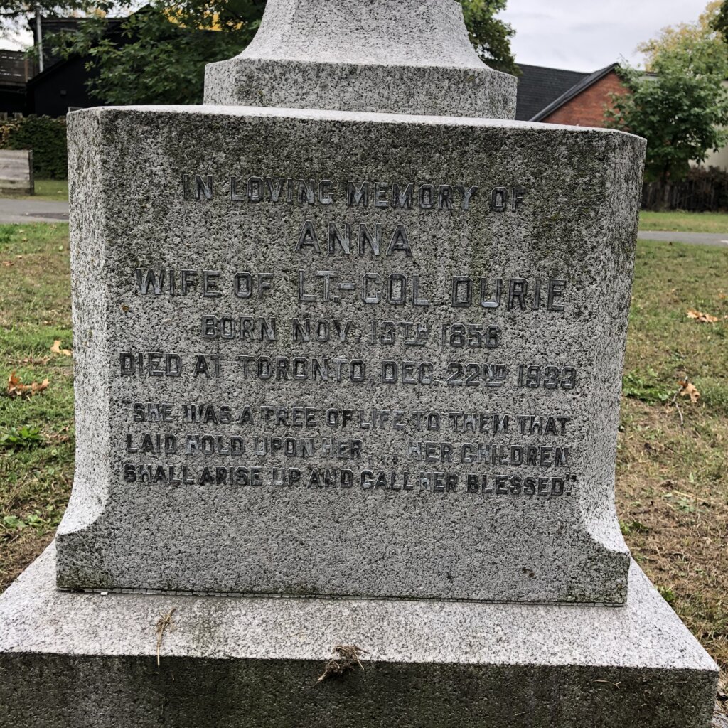 Other side of Arthur Durie's monument, in memory of Anna